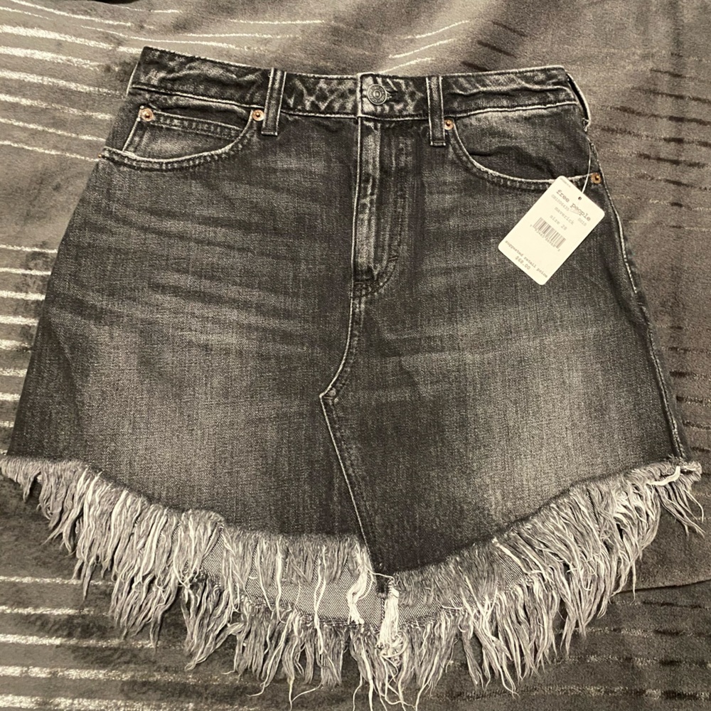 Frayed Free People Denim Skirt
